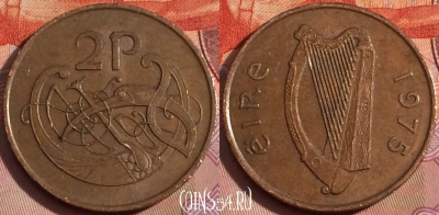 Ирландия 2 пенса 1975 года, KM# 21, 117b-045
