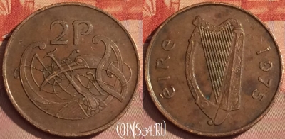 Ирландия 2 пенса 1975 года, KM# 21, 361k-008