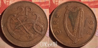 Ирландия 2 пенса 1975 года, KM# 21, 446-023