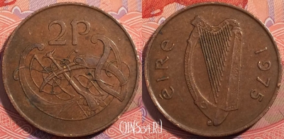 Ирландия 2 пенса 1975 года, KM# 21, a074-051