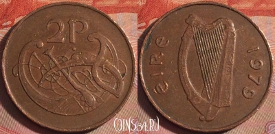 Ирландия 2 пенса 1979 года, KM# 21, 115b-022