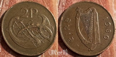 Ирландия 2 пенса 1980 года, KM# 21, s041s-136