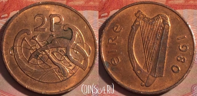 Ирландия 2 пенса 1980 года, KM# 21, 115b-020