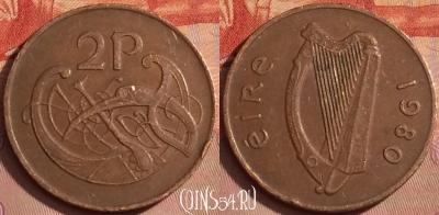 Ирландия 2 пенса 1980 года, KM# 21, 361k-133