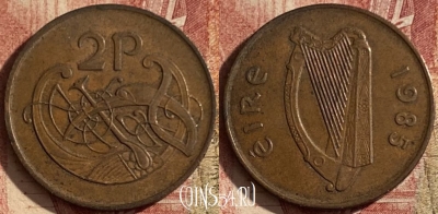 Ирландия 2 пенса 1985 года, KM# 21, 107q-106
