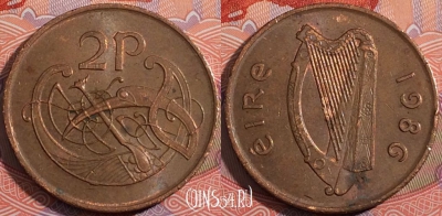 Ирландия 2 пенса 1986 года, KM# 21, a050-019