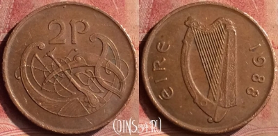Ирландия 2 пенса 1988 года, KM# 21, 139m-033