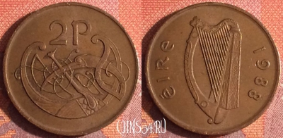 Ирландия 2 пенса 1988 года, KM# 21a, 341-134