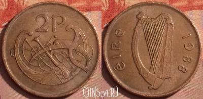 Ирландия 2 пенса 1988 года, KM# 21, 361k-130