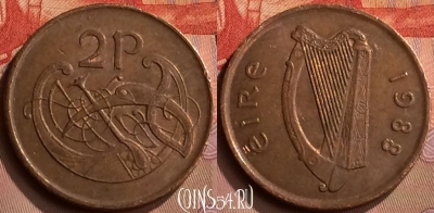 Ирландия 2 пенса 1988 года, KM# 21, 418-060
