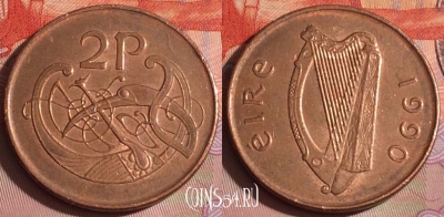 Ирландия 2 пенса 1990 года, KM# 21a, 262c-034