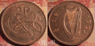 Ирландия 2 пенса 1992 года, KM# 21a, 174a-070