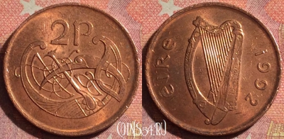 Ирландия 2 пенса 1992 года, KM# 21a, 374-039