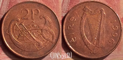 Ирландия 2 пенса 1996 года, KM# 21a, 132m-120