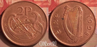 Ирландия 2 пенса 1998 года, KM# 21a, 422-052