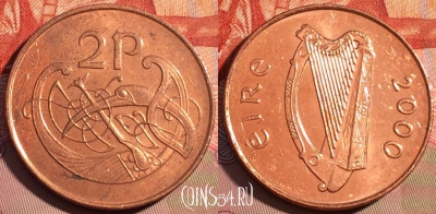 Ирландия 2 пенса 2000 года, KM# 21a, 082c-128