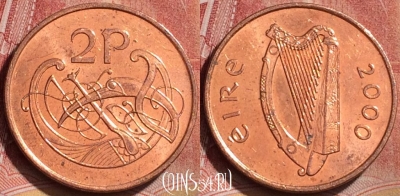 Ирландия 2 пенса 2000 года, KM# 21a, 186l-131
