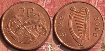 Ирландия 2 пенса 2000 года, KM# 21a, 397-057