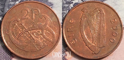 Ирландия 2 пенса 2000 года, KM# 21a, a082-094