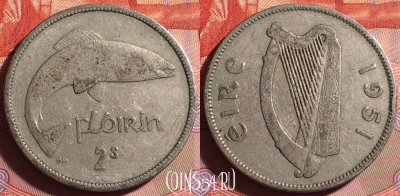 Ирландия 2 шиллинга (флорин) 1951 года, KM# 15a, 137g-033