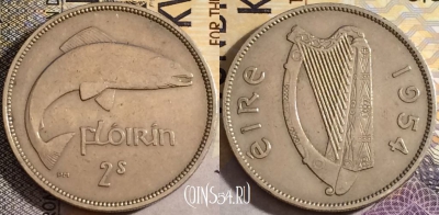 Ирландия 2 шиллинга (флорин) 1954 года, KM# 15a, 157-027