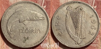 Ирландия 2 шиллинга (флорин) 1962 г., KM# 15a, 425q-062