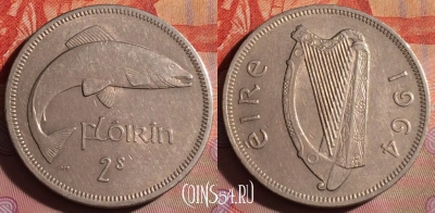 Ирландия 2 шиллинга (флорин) 1964 г., KM# 15a, 106f-069 ♛