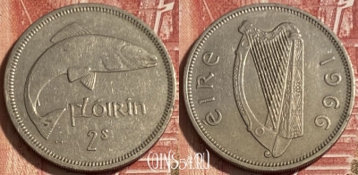 Ирландия 2 шиллинга (флорин) 1966 г., KM# 15a, 075s-004