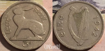 Ирландия 3 пенса 1942 года, KM# 12a, a067-090