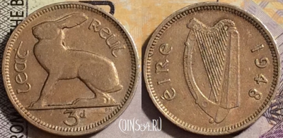 Ирландия 3 пенса 1948 года, KM# 12a, 157-051