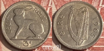Ирландия 3 пенса 1965 года, KM# 12a, 272r-055