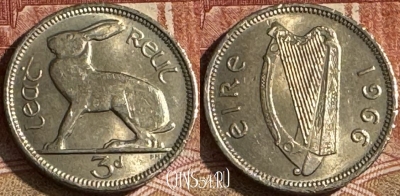 Ирландия 3 пенса 1966 года, KM# 12a, 099t-091 ♛