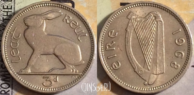 Ирландия 3 пенса 1968 года, KM# 12a, 157-061