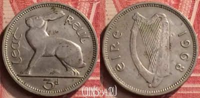 Ирландия 3 пенса 1968 года, KM# 12a, 396-043