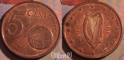 Ирландия 5 евроцентов 2002 года, KM# 34, 140b-102