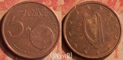Ирландия 5 евроцентов 2002 года, KM# 34, 415-034