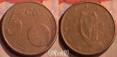 Ирландия 5 евроцентов 2002 года, KM# 34, 418-050