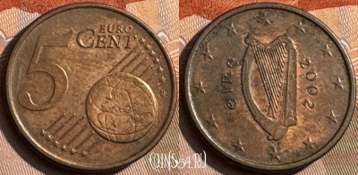 Ирландия 5 евроцентов 2002 года, KM# 34, 467s-554