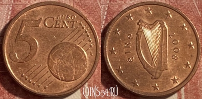 Ирландия 5 евроцентов 2008 года, KM# 34, 484р-110
