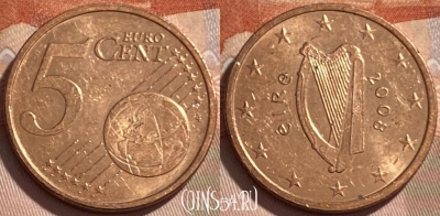 Ирландия 5 евроцентов 2008 года, KM# 34, 496р-113