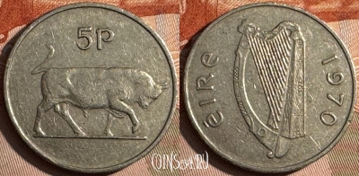 Ирландия 5 пенсов 1970 года, KM# 22, 244s-039