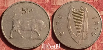 Ирландия 5 пенсов 1970 года, KM# 22, 383o-076