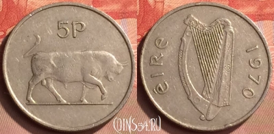 Ирландия 5 пенсов 1970 года, KM# 22, 425-125