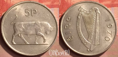Ирландия 5 пенсов 1970 года, KM# 22, 425-128