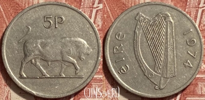 Ирландия 5 пенсов 1974 года, KM# 22, 309q-059