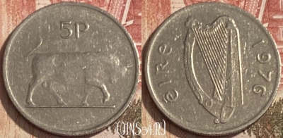 Ирландия 5 пенсов 1976 года, KM# 22, 089s-118 ♛