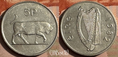 Ирландия 5 пенсов 1982 года, KM# 22, 232s-073