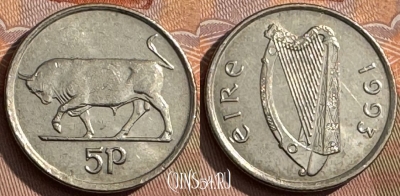 Ирландия 5 пенсов 1993 года, KM# 28, 393s-069