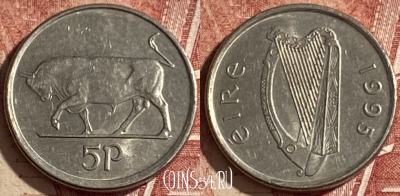 Ирландия 5 пенсов 1995 года, KM# 28, 056p-199 ♛