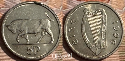 Ирландия 5 пенсов 1996 года, KM# 28, 255s-042 ♛